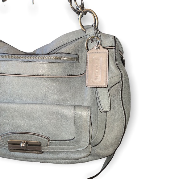 Coach Slate Gray Shimmer Leather Satchel Crossbody Bag - Picture 13 of 15